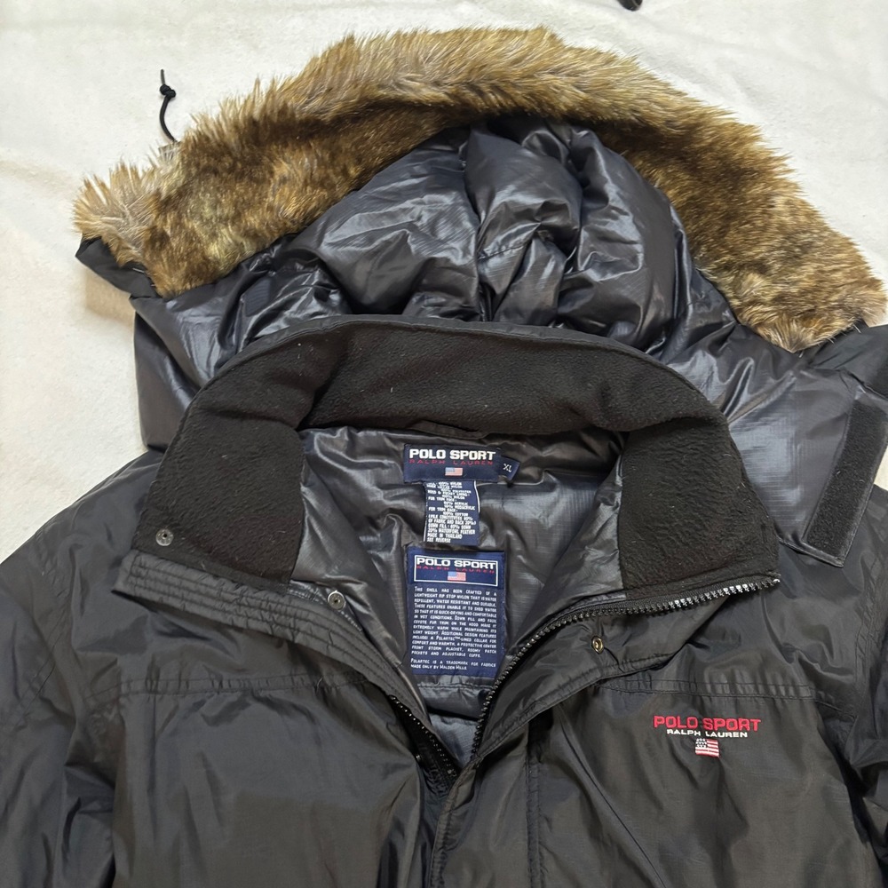 Polo Sport Ralph Lauren Mens XL Black Down Filled Ripstop Parka Faux Fur Hood - Picture 2 of 10